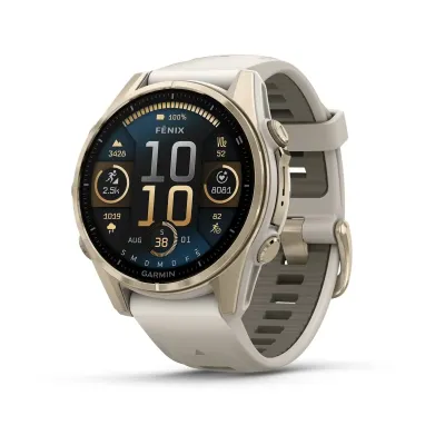 GARMIN fenix® 8 – 43 mm, AMOLED, Sapphire, Nebelgrau/Softgold mit Quick in - nebelgrau/softgold