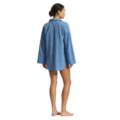 Longline Beach Shirt in blau