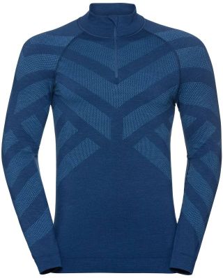 ODLO Herren Unterhemd BL TOP Turtle neck l/s half zi in blau