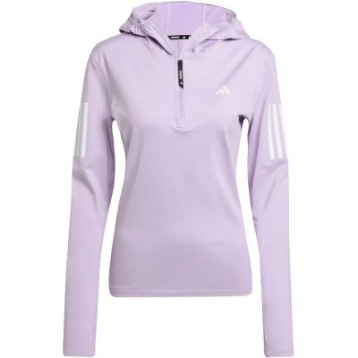 Damen Sweatshirt Own The Run Winterized Hoodie mit halbem Reißverschluss in silber